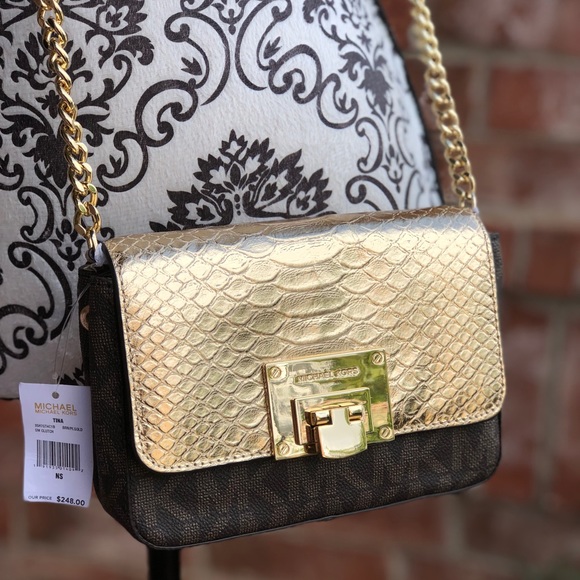 Michael kors Tina small clutch crossbody brown/gld - Picture 2 of 8